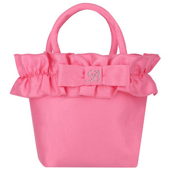 Girls Pink Logo Ruffled Bow Hand Bag