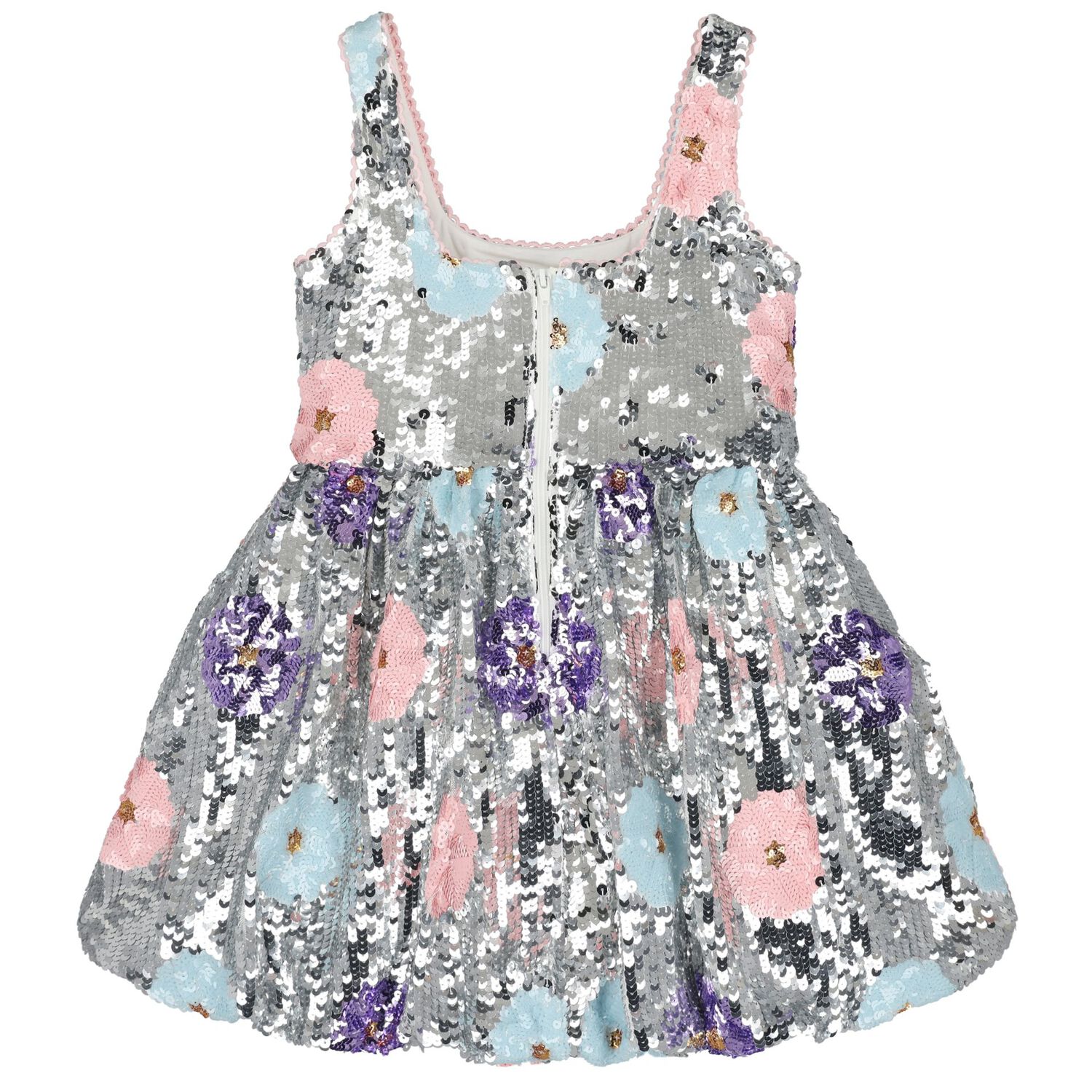 Girls Silver Sequin Mini Dress, 1, hi-res