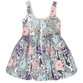 Girls Silver Sequin Mini Dress