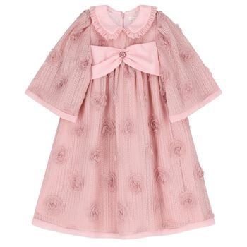 Girls Pink Bow & Flowers Dress