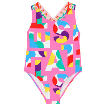 Girls Pink Logo Swimsuit