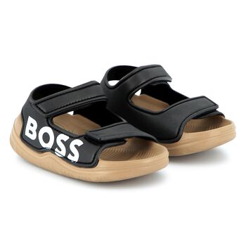 Boys Black & Beige Logo Sandals
