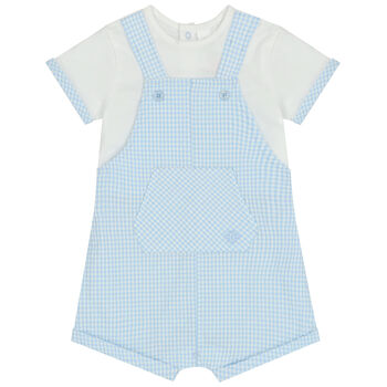 Baby Boys Blue & White Gingham Dungaree Romper