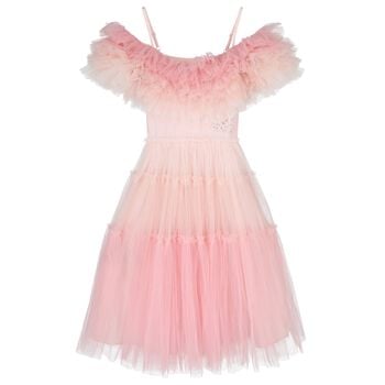 Girls Pink Embellished Ruffle Tulle Dress