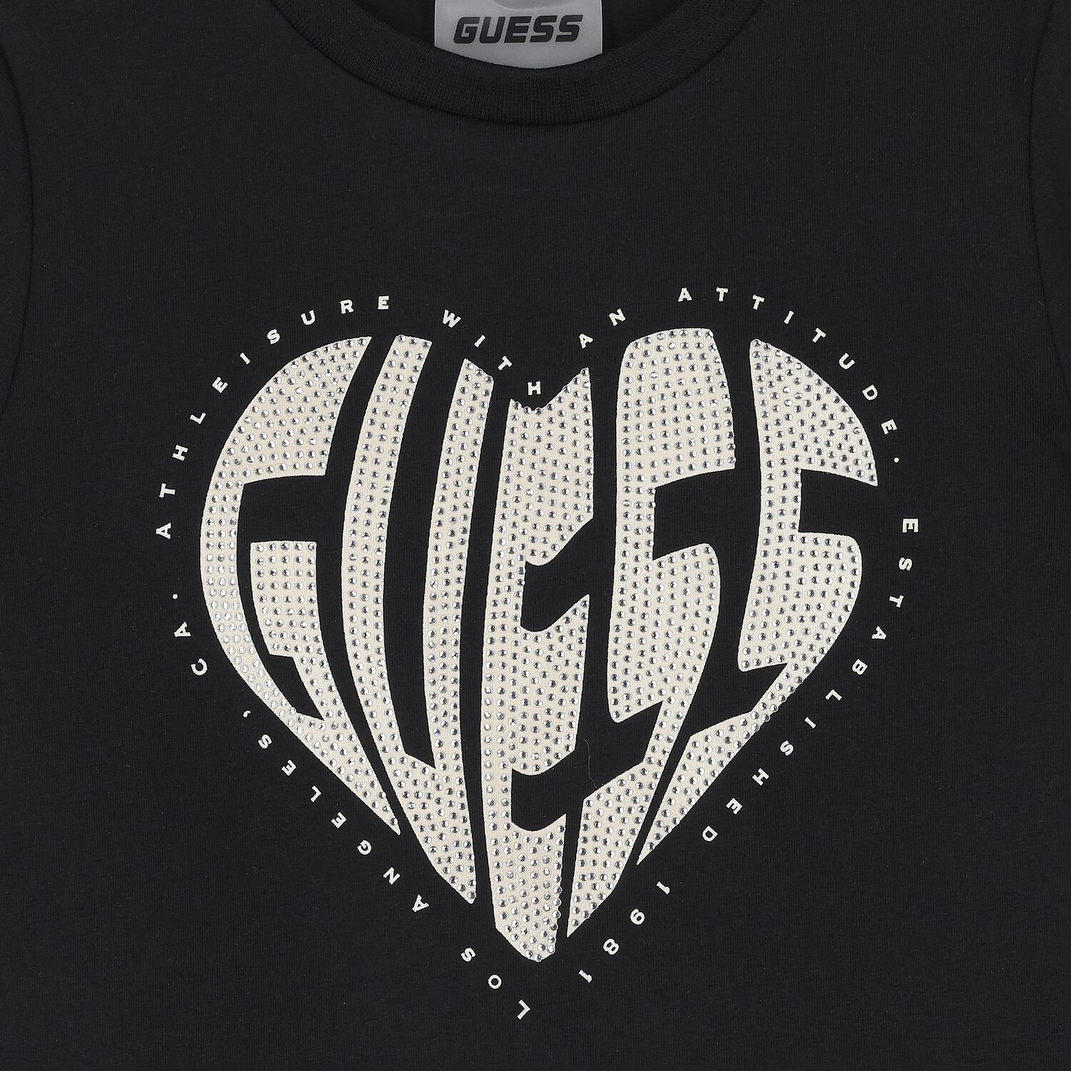 Girls Black Logo Rhinestone T-Shirt, 1, hi-res