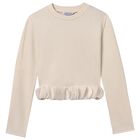 Girls Beige Ribbed Long Sleeve Top, 1, hi-res