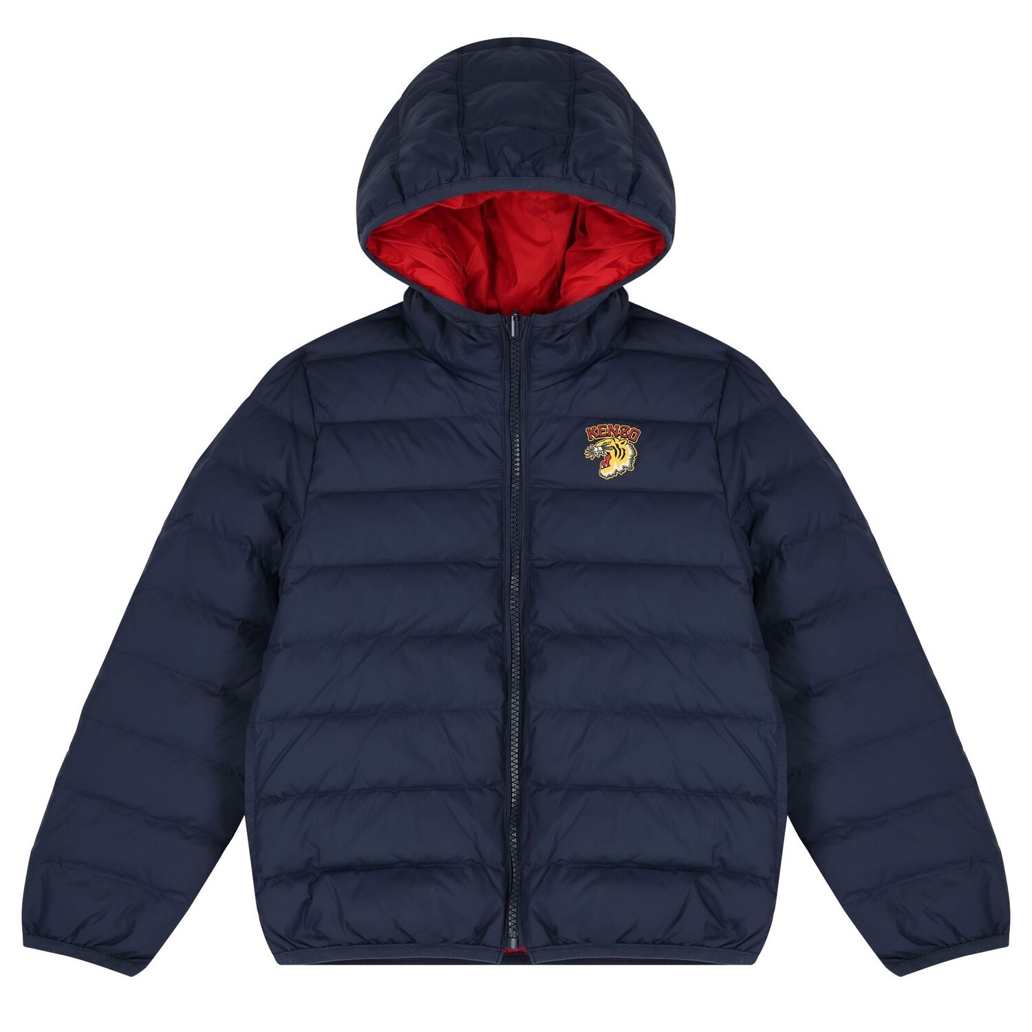 Navy Blue & Red Logo Reversible Puffer Jacket, 1, hi-res image number null