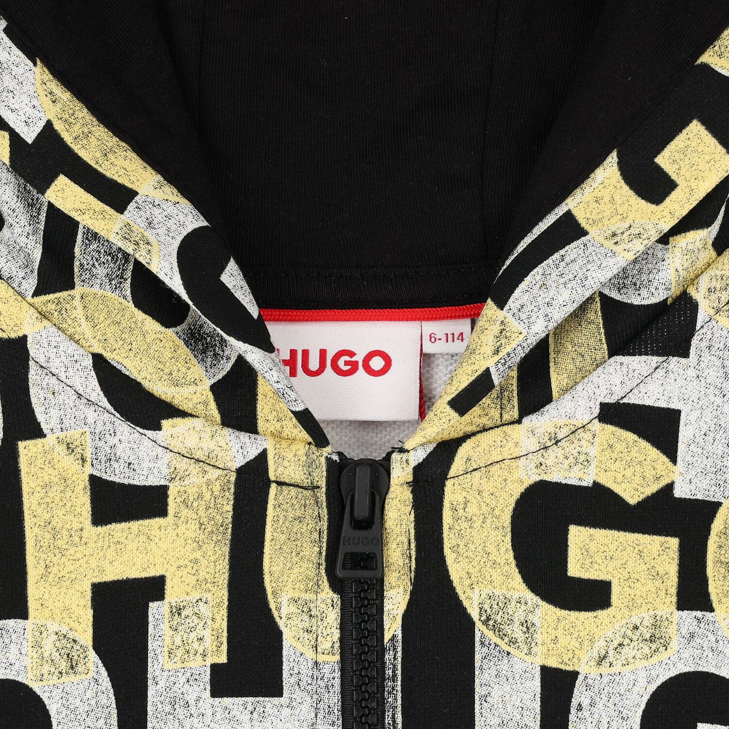 Boys Black Monogram Hooded Zip-Up Top, 1, hi-res image number null