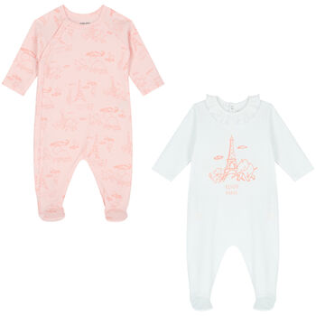 Girls Pink & White Logo Babygrows ( 2-Pack )