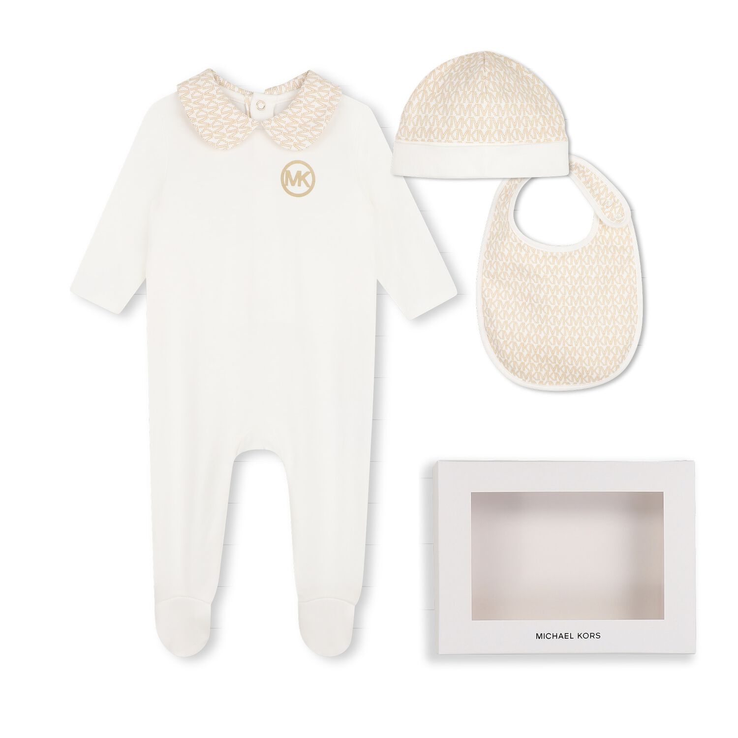 Baby Girls White & Gold Logo Babygrow Gift Set, 1, hi-res