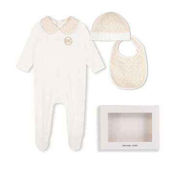 Baby Girls White & Gold Logo Babygrow Gift Set