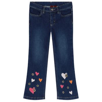 Girls Blue Hearts Denim Jeans