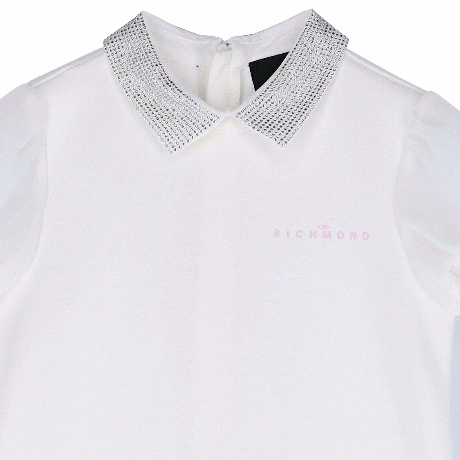 Girls White Embellished Dress, 1, hi-res