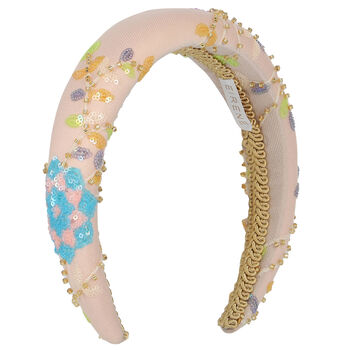 Girls Pink Floral Sequins & Beads Hairband