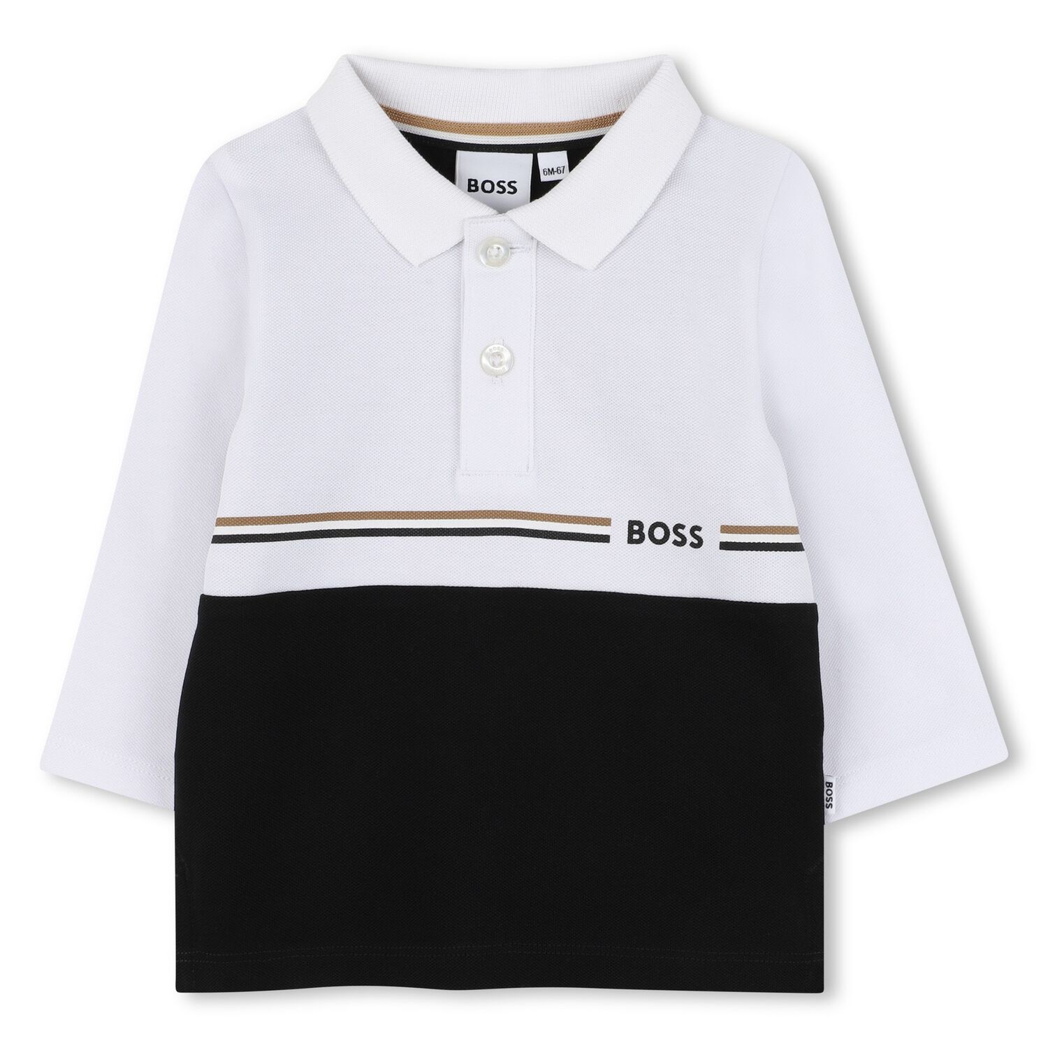 Younger Boys White & Black Logo Polo Shirt, 1, hi-res image number null