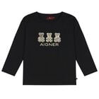 Girls Black & Gold Teddy Bear Logo Long Sleeve Top, 2, hi-res
