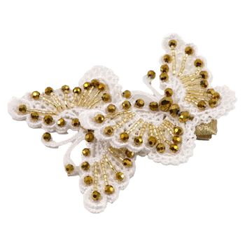 Girls White & Gold Embellished Butterfly Hair Clip