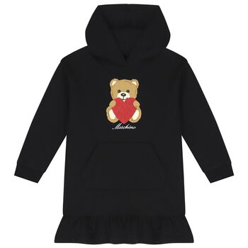 Girls Black Teddy Bear Logo Dress