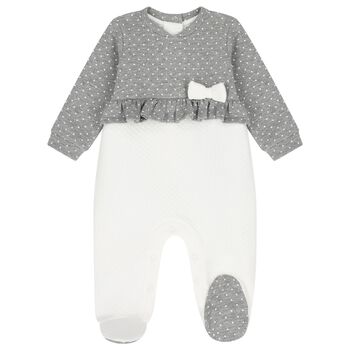 Baby Girls Grey & Ivory Babygrow