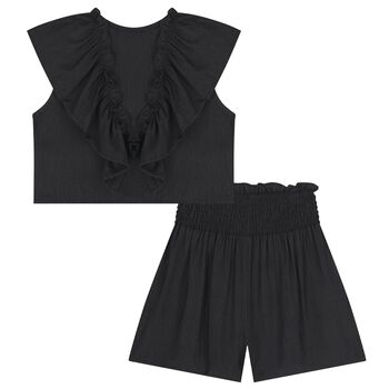 Girls Black Ruffled Shorts Set