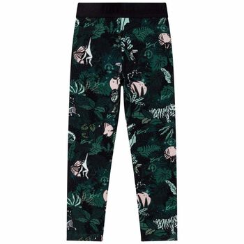 Girls Black Graphic Leggings
