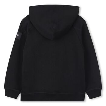 Boys Black Logo Hooded Zip Up Top