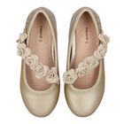 Girls Gold Floral Shoes, 1, hi-res