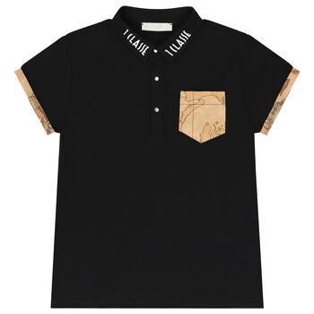 Boys Black Geo Map Polo Shirt