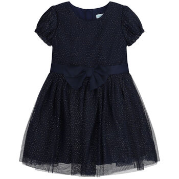 Girls Navy Blue & Gold Glitter Tulle Dress