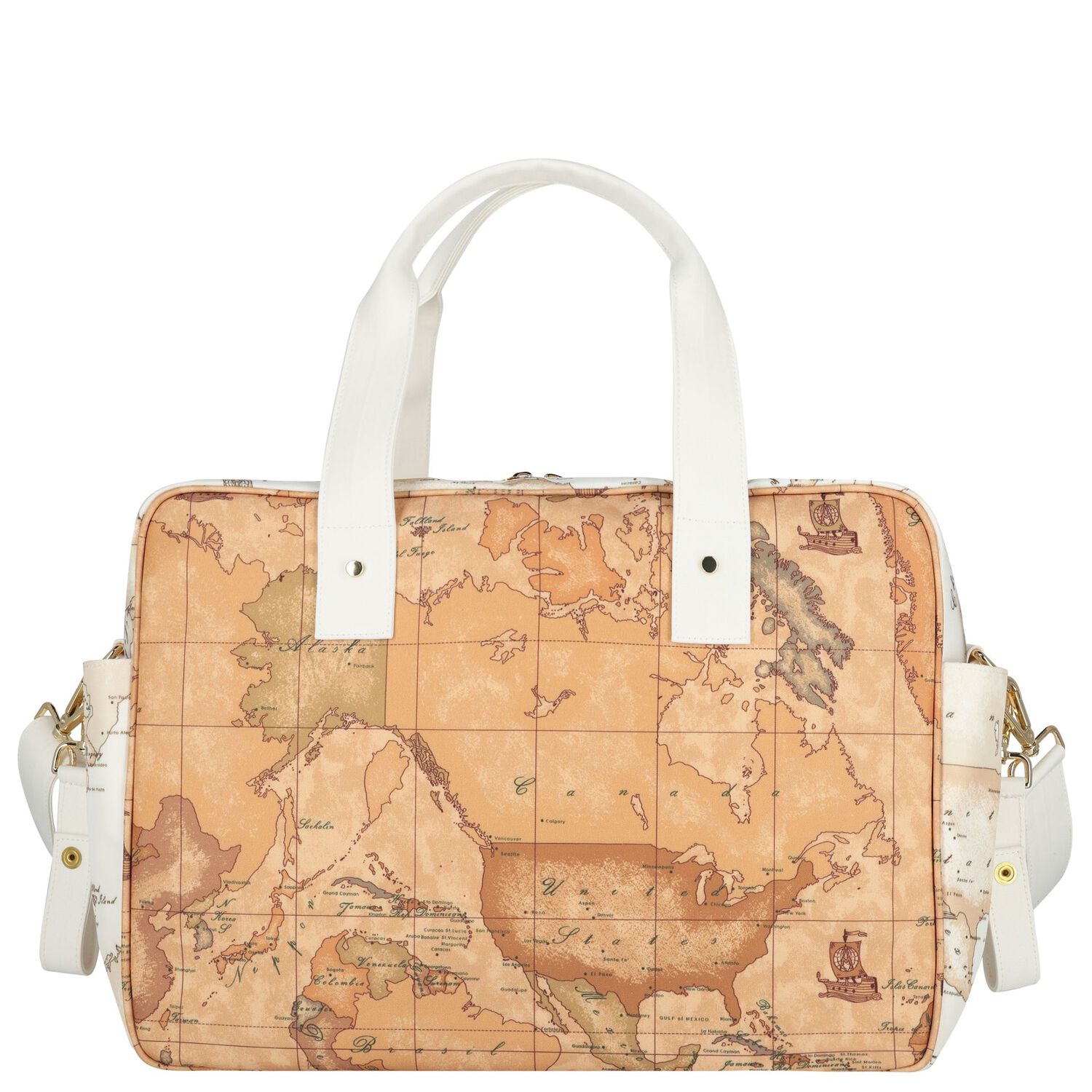 White & Beige Geo Map Baby Changing Bag, 1, hi-res
