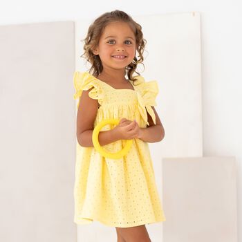 Girls Yellow Broderie Anglaise Dress