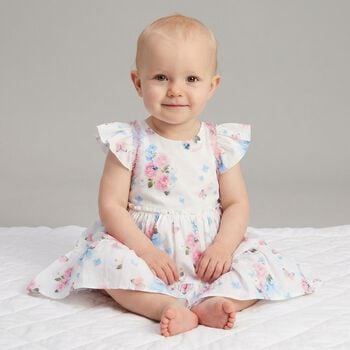 Younger Girls White Florals & Bows Dress