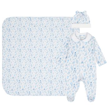 Boys White & Blue Toile Babygrow Set
