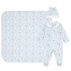 Boys White & Blue Toile Babygrow Set, 1, hi-res