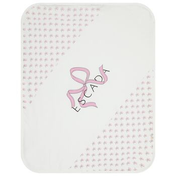 Baby Girls White & Pink Bow Logo Blanket