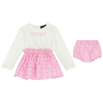 Baby Girls Ivory & Pink Logo Dress Set