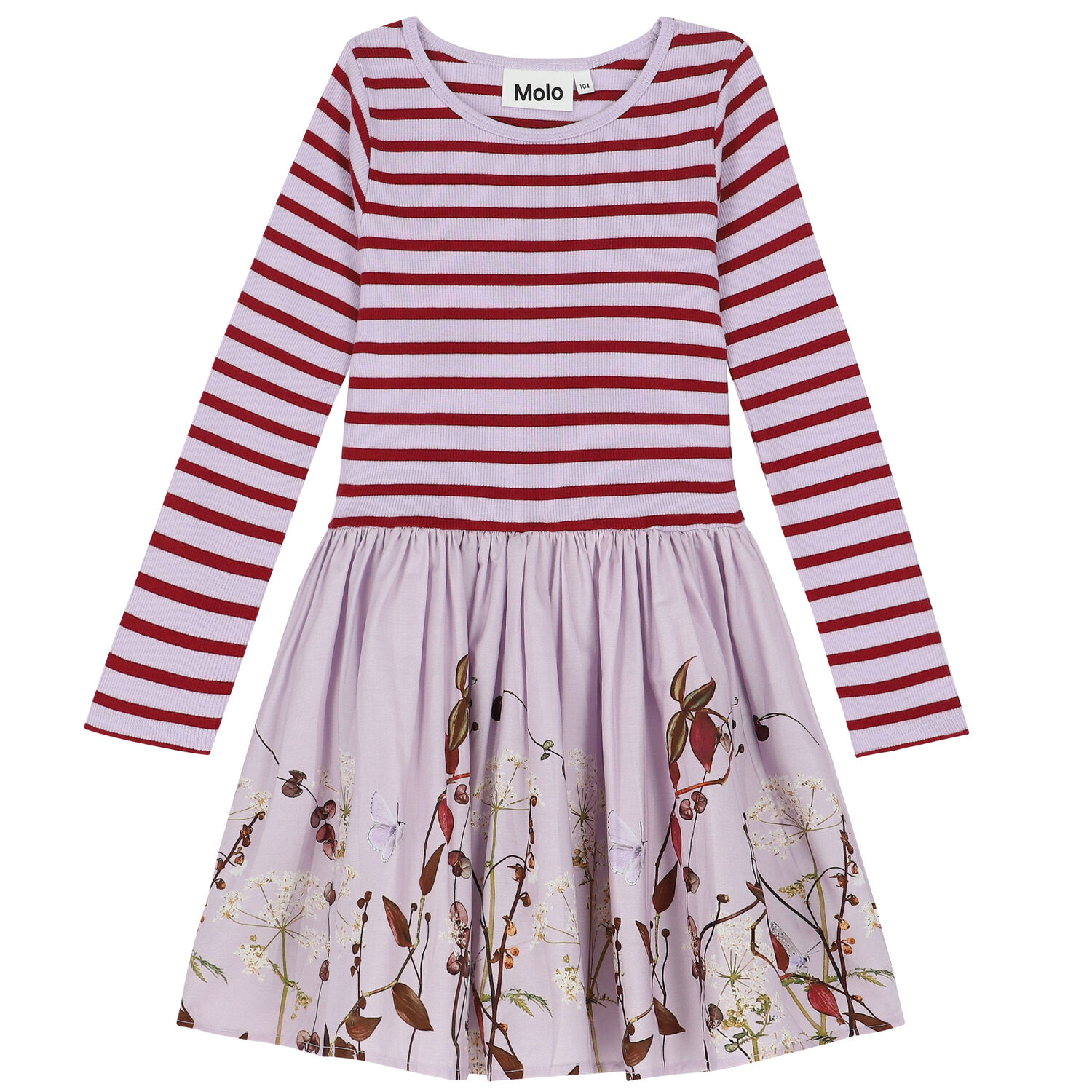 Younger Girls Purple & Red Striped Dress, 1, hi-res