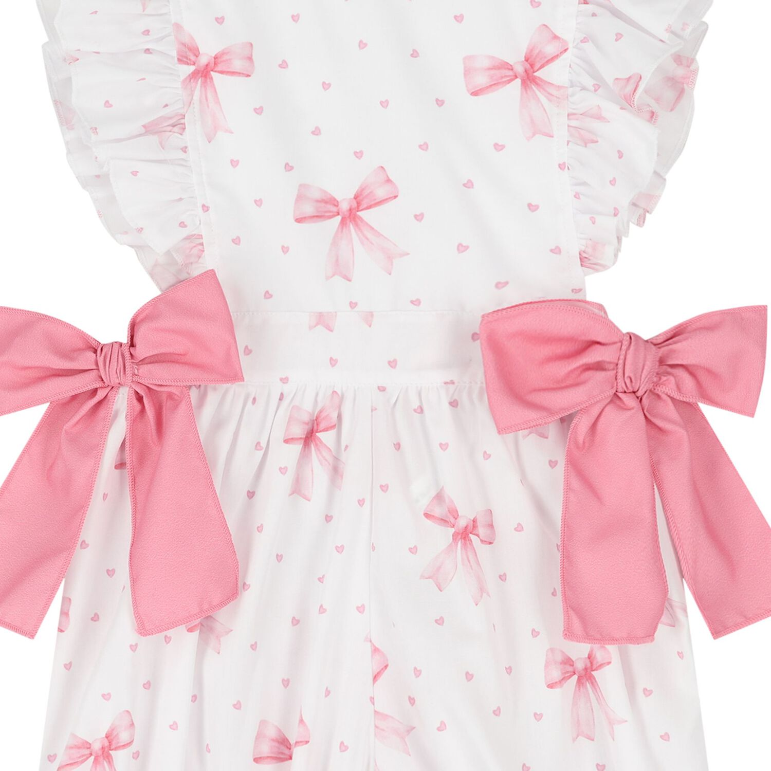 Girls White & Pink Bow Playsuit, 1, hi-res