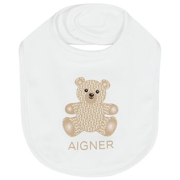 White Teddy Bear Logo Baby Bib