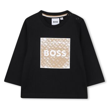 Younger Boys Black Logo Long Sleeve Top