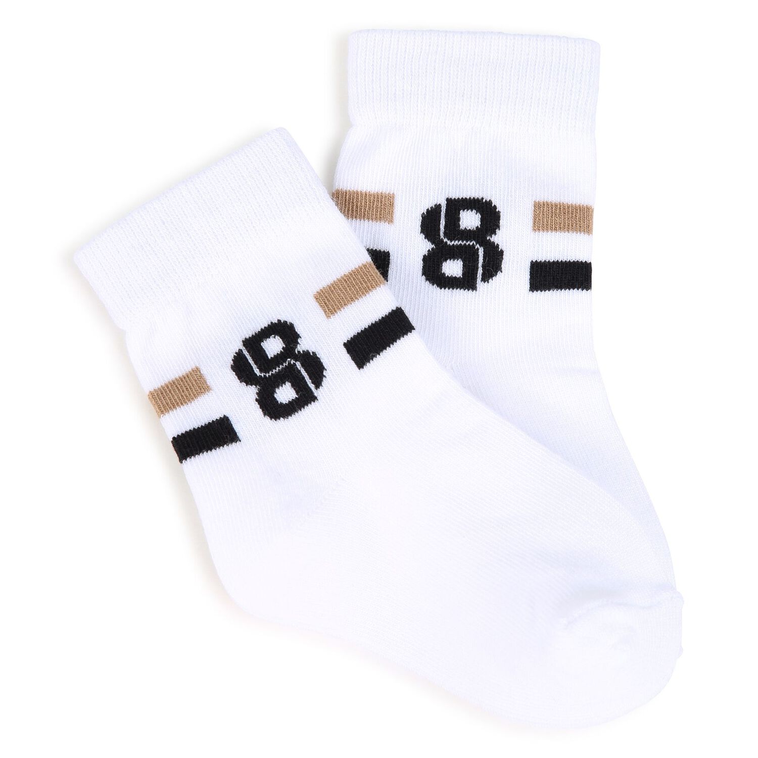 Baby Boys Beige, White & Black Logo Socks ( 3-Pack ) , 1, hi-res