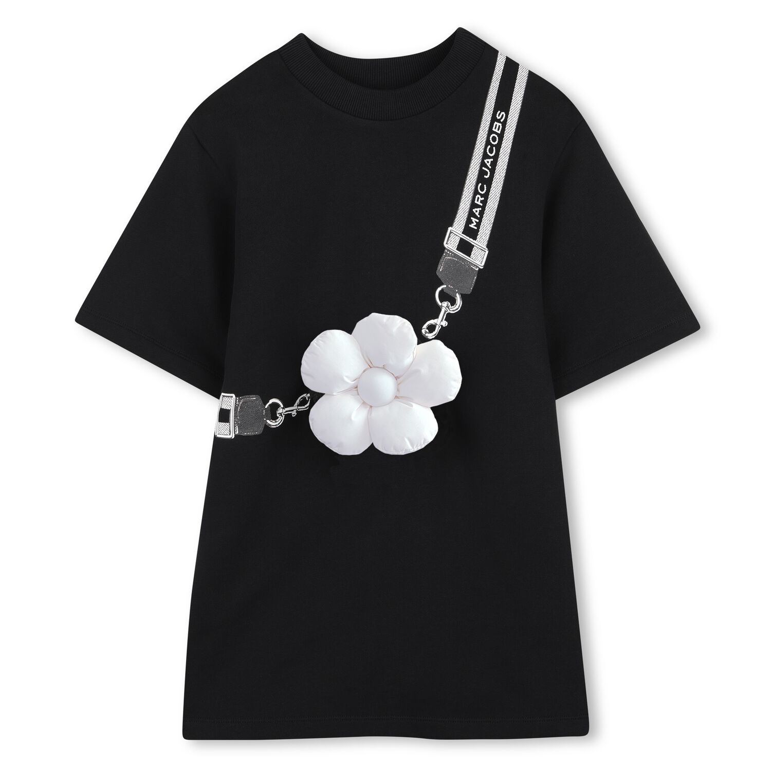 Girls Black Daisy Pocket Dress, 1, hi-res