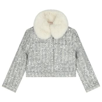 Girls Silver Sequin Jacket