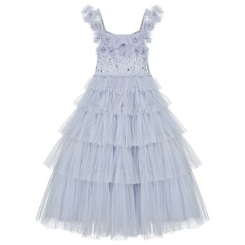 Girls Blue Sequin Tulle Dress