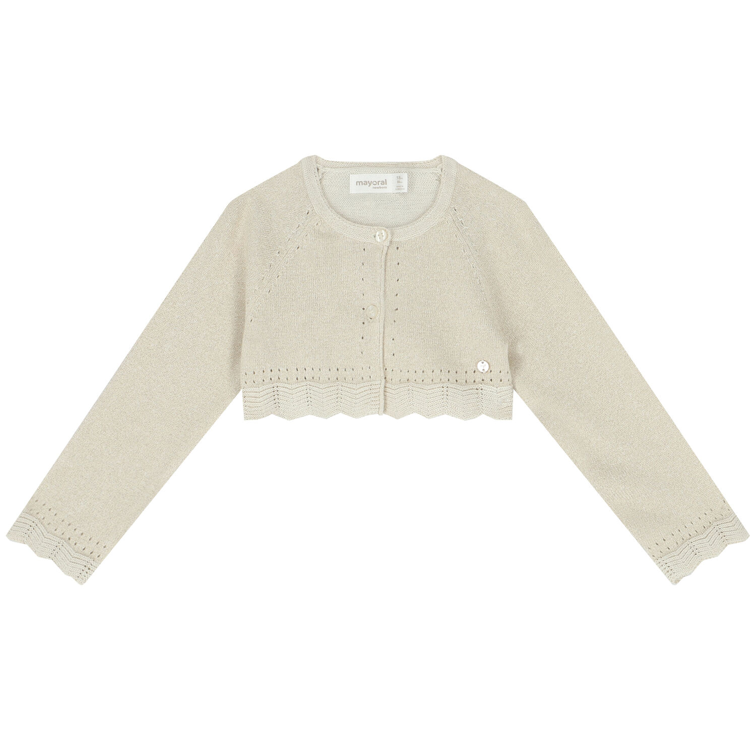 Baby Girls Beige Bolero Cardigan, 1, hi-res