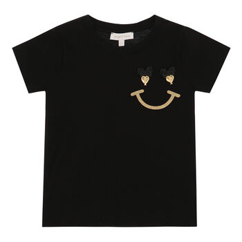 Girls Black Happy Face T-Shirt
