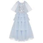 Girls Blue Tiered & Sequinned Tulle Dress, 1, hi-res