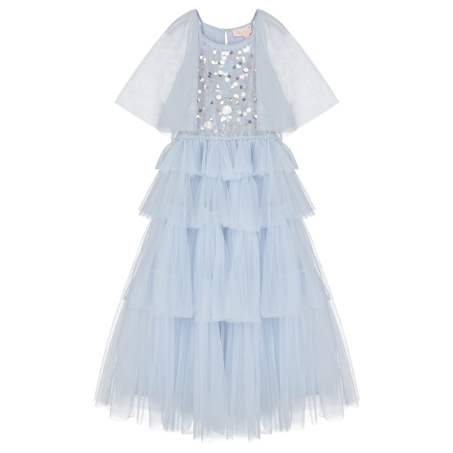 Girls Blue Tiered & Sequinned Tulle Dress, 1, hi-res