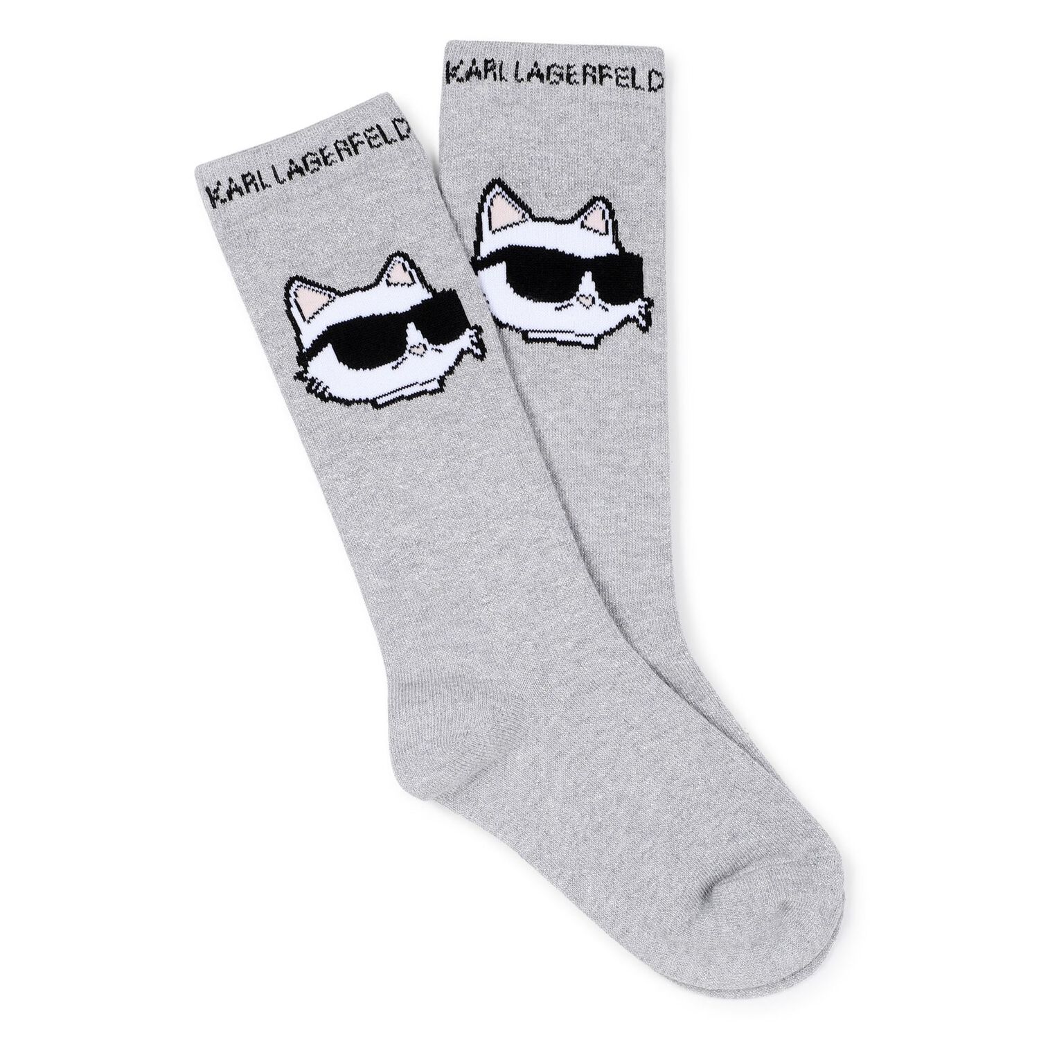 Girls Grey & White Choupette & Logo Socks ( 2 Pack ), 1, hi-res
