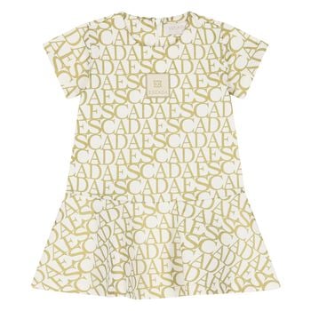 Younger Girls Ivory & Gold Logo Dress